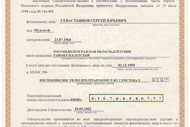 Свидетельство ИНН